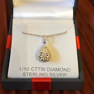 0.1 CT. T.W. Genuine Diamond Sterling Silver Pear Necklace w Tag in Gift Box